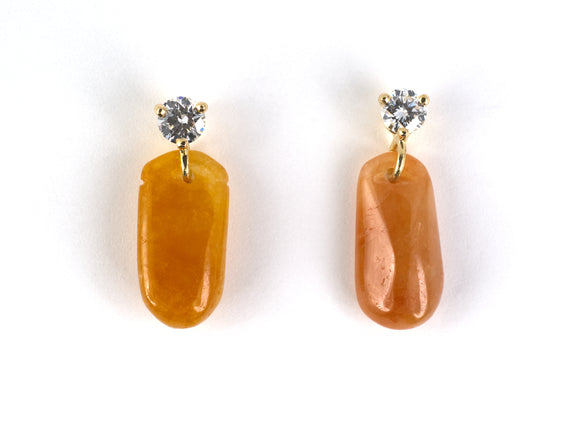 54248 - Gold Diamond Yellow/Red Jadeite Briolette Dangle Drop Earrings