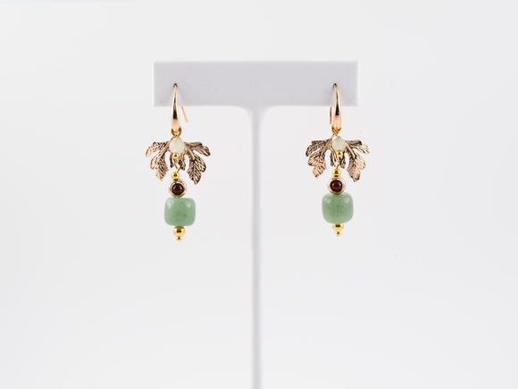 54250 - SOLD - Not Gold Aventurine Garnet Quartz Carved Leaf Dangle Drop Earrings