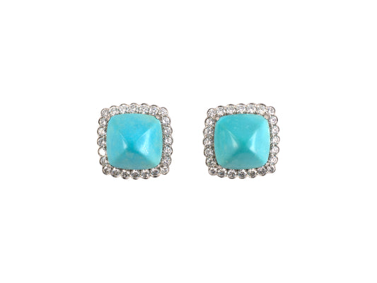 54256 - Platinum Turquoise Diamond Cluster Earrings