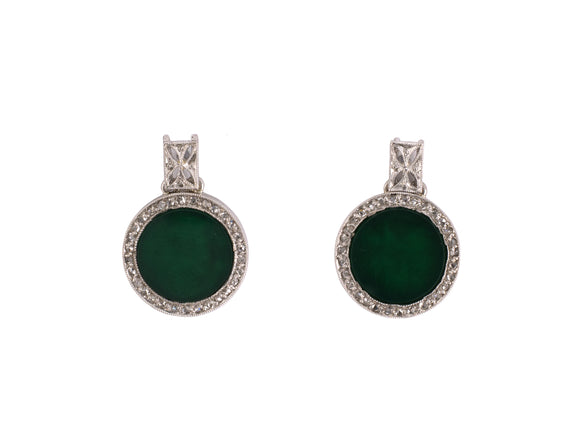 54258 - Art Deco Platinum Diamond Green Onyx Earrings