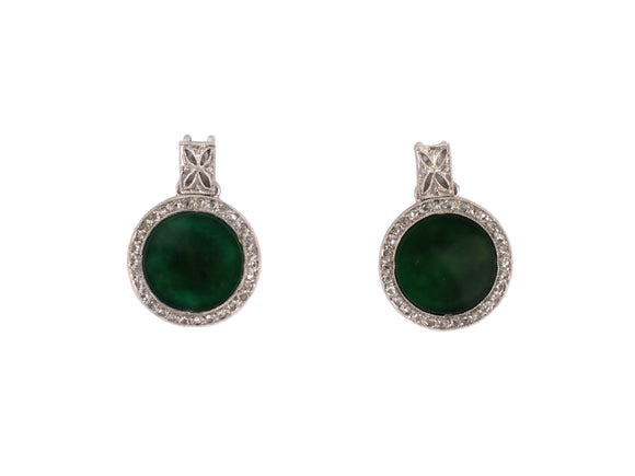 54259 - Art Deco Platinum Diamond Green Onyx Earrings
