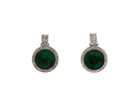 54260 - Art Deco Platinum Diamond Green Onyx Earrings