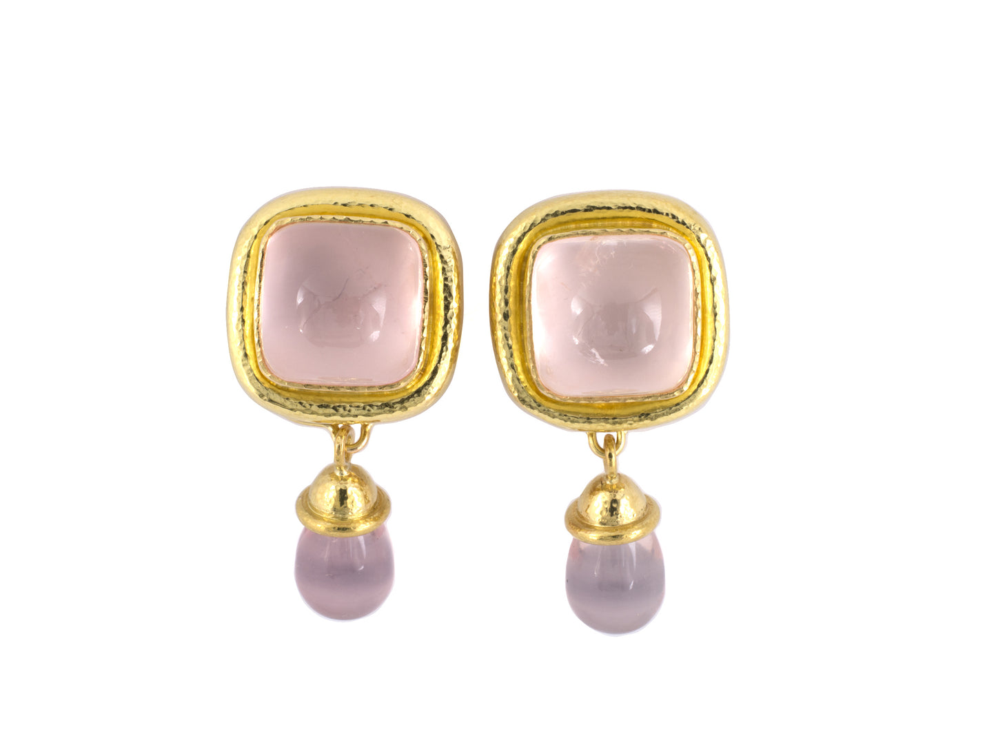 54264 - Elizabeth Locke Hammered Gold Pink Quartz Tear Drop Earrings