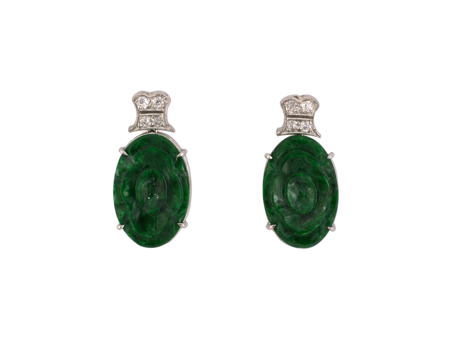 54265 - Art Deco Platinum Diamond Jadeite Earrings