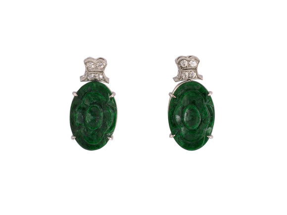 54266 - Art Deco Platinum Diamond Jadeite Earrings
