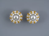 54267 - Circa 1993: Oscar Heyman Platinum Gold South Sea Pearl Diamond GIA Natural Color Yellow Cluster Earrings