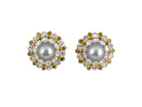 54267 - Circa 1993: Oscar Heyman Platinum Gold South Sea Pearl Diamond GIA Natural Color Yellow Cluster Earrings