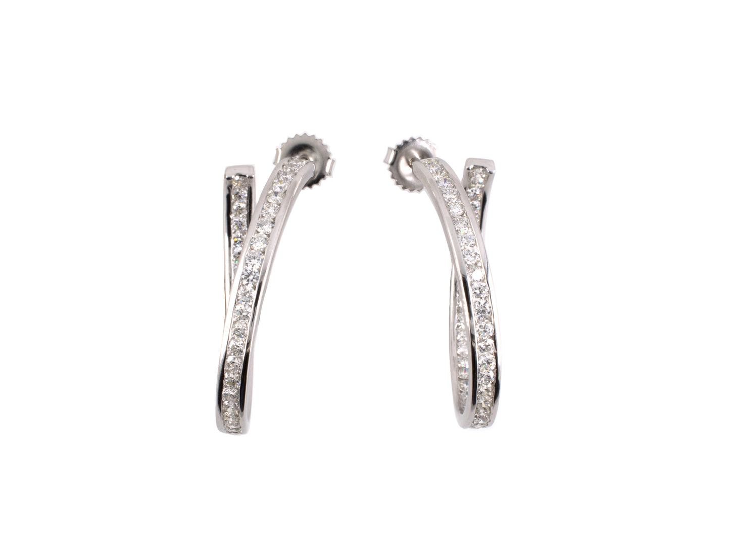 54275 - SOLD - Gold Diamond Twist Hoop Earrings