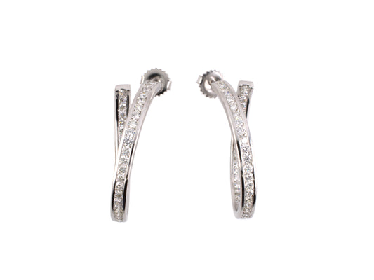 54275 - SOLD - Gold Diamond Twist Hoop Earrings