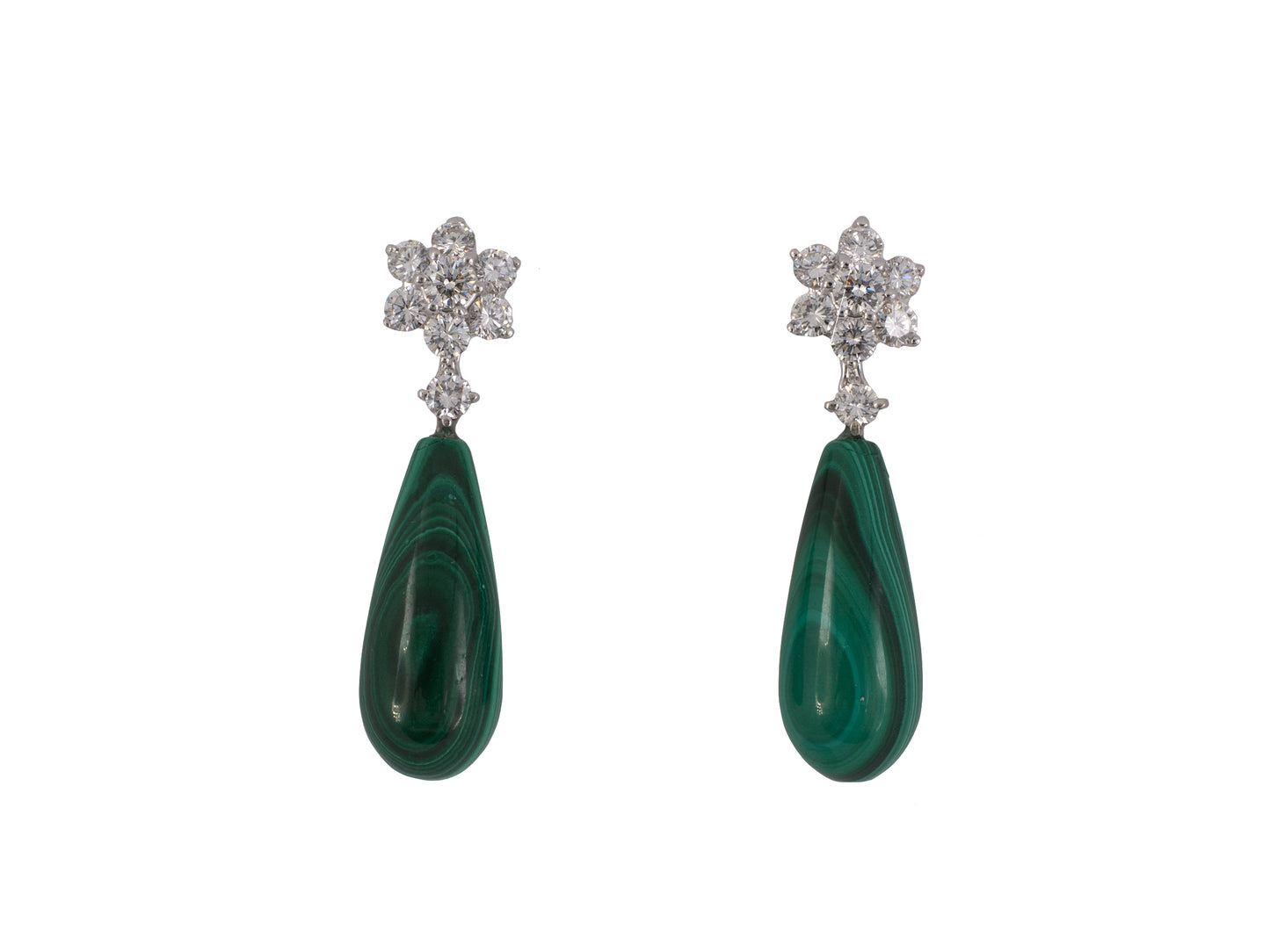 54276 - SOLD - Gold Diamond Malachite Tear Drop Earrings