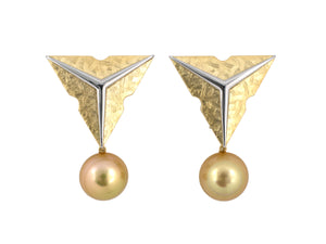 54279 - Bondanza Gold Platinum Golden South Sea Pearl Triangle Earrings