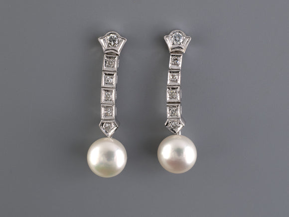 54280 - Gold Platinum Pearl Diamond Drop Earring