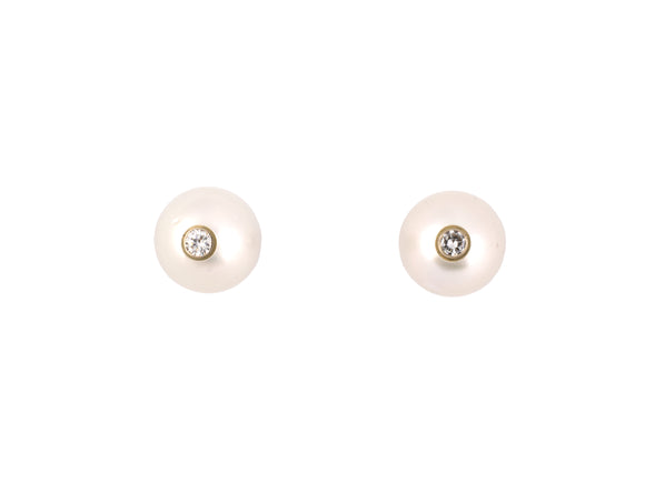 54281 - Gold Pearl Diamond Stud Earrings