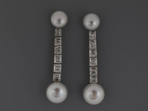 54282 - SOLD - Gold Diamond Pearl Drop Earrings