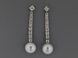 54283 - Platinum Gold Diamond Pearl Dangle Drop Earrings