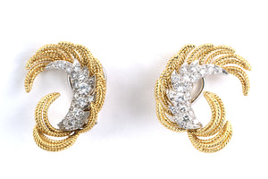 54284 - Circa 1960 Platinum Gold Diamond Crescent Moon Earrings