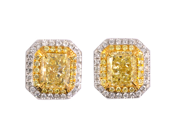 54285 - Gold GIA Fancy Yellow Diamond Cluster Earrings