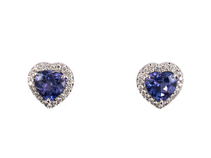 54294 - Gold Tanzanite Diamond Heart Shape Cluster Earrings