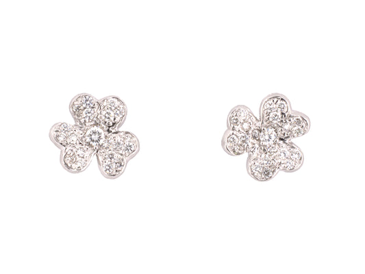54296 - SOLD - Gold Diamond 3 Leaf Clover Earrings