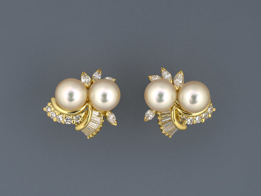 54298 - "Honora" Gold Diamond Pearl Earrings