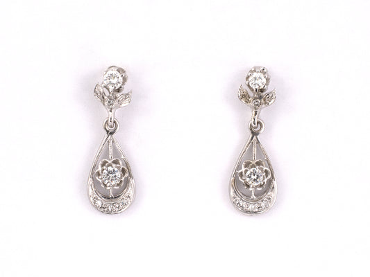 54300 - SOLD - Gold Diamond Drop Earrings