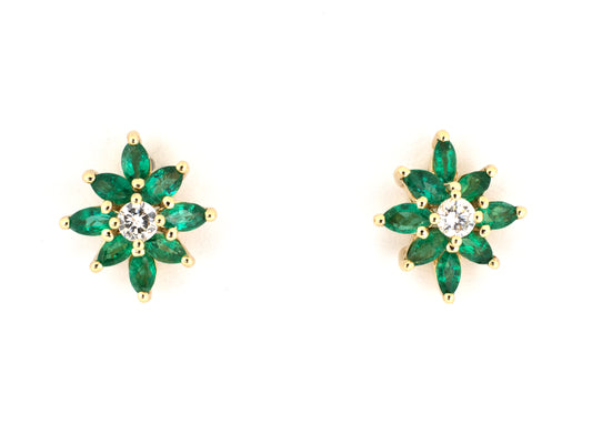 54301 - SOLD - Gold Emerald Diamond Earrings