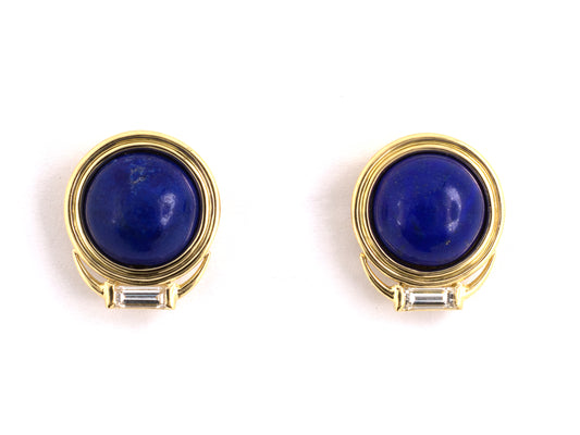 54304 - SOLD - Bondanza Gold Lapis Diamond Stud Earring