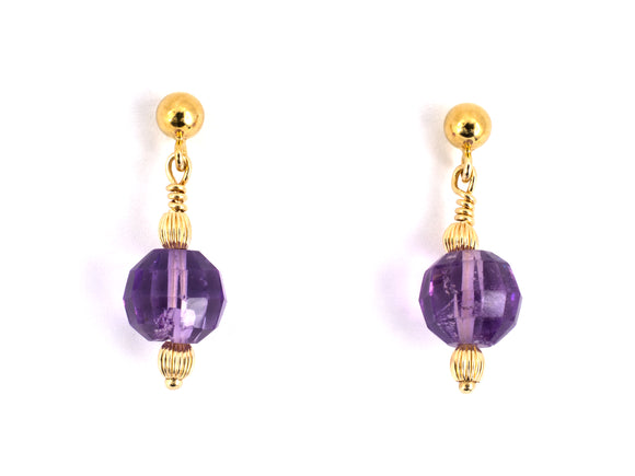 54308 - Gold Amethyst Bead Drop Earrings