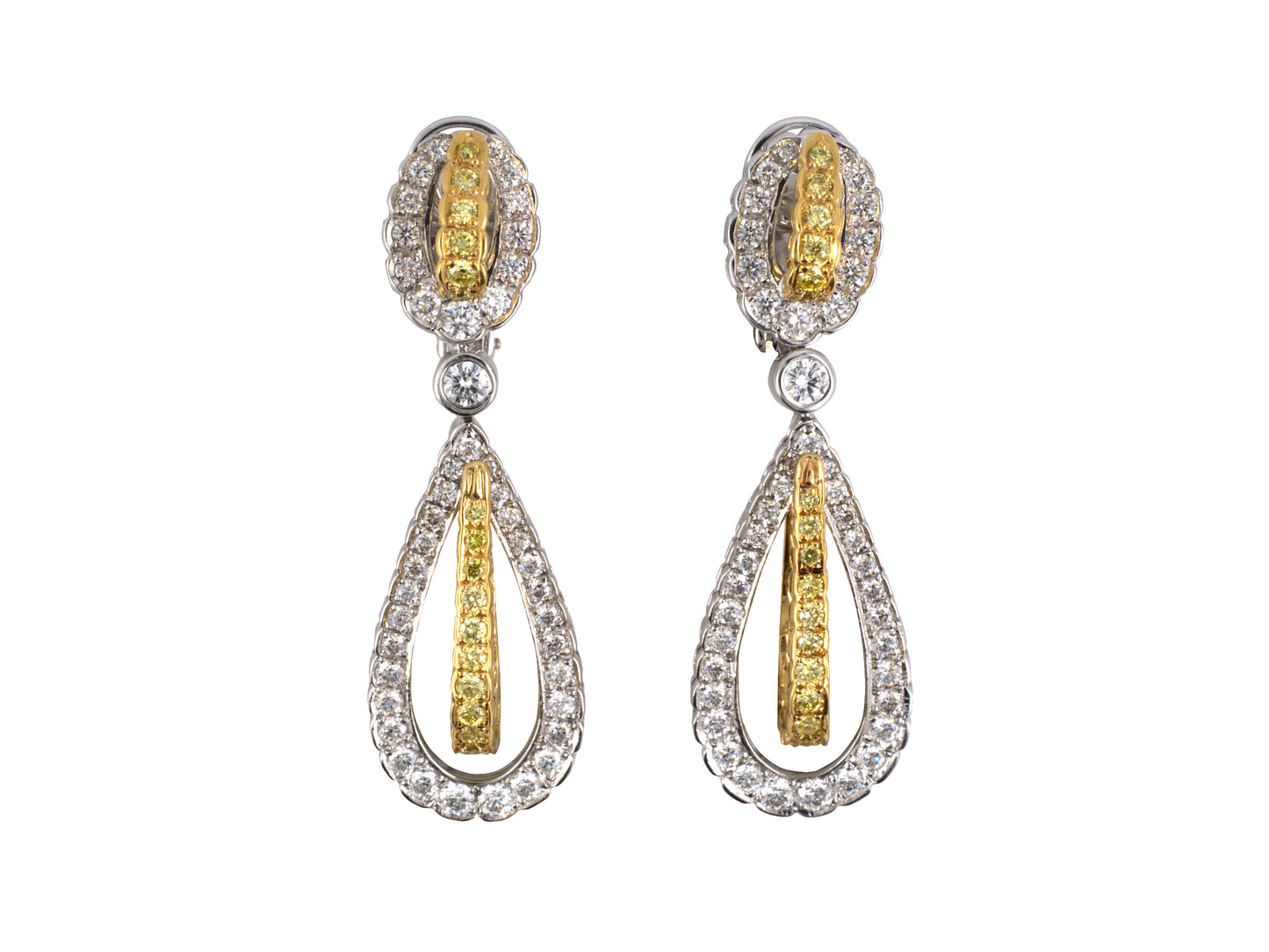 54309 - SOLD - Gold Yellow Diamond Pear Shaped Drop Dangle Earrings