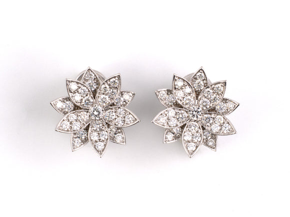 54314 - Gold Diamond Snowflake Flower Leaf Cluster Earrings