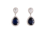 54316 - Gold Pear Shaped Diamond Sapphire Drop Dangle Earrings