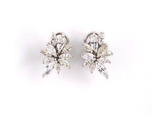 54318 - Gold Diamond Floral Spray Cluster Earrings