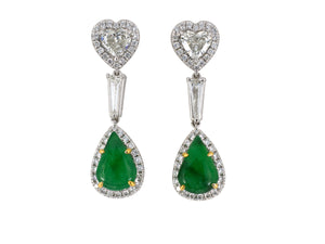 54320 - Gold Heart Diamond GIA Jadeite Pear Shape Drop Dangle Earrings