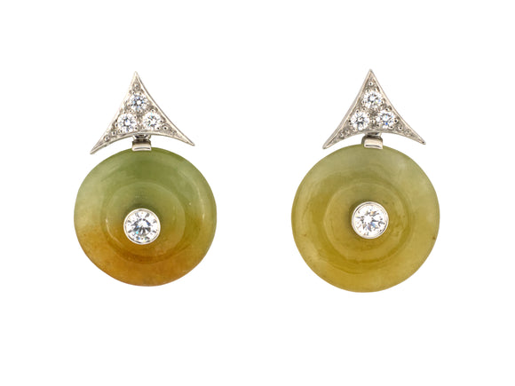 54321 - Platinum Diamond Jadeite Pi Disc Drop Earrings