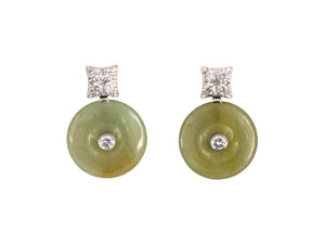 54324 - Platinum Diamond Jadeite Pi Disc Drop Earrings