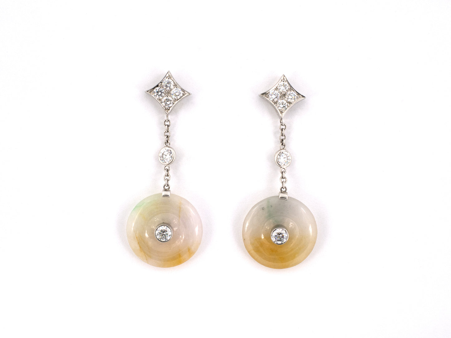 54330 - Platinum Diamond Jadeite Square Dangle Drop Earrings