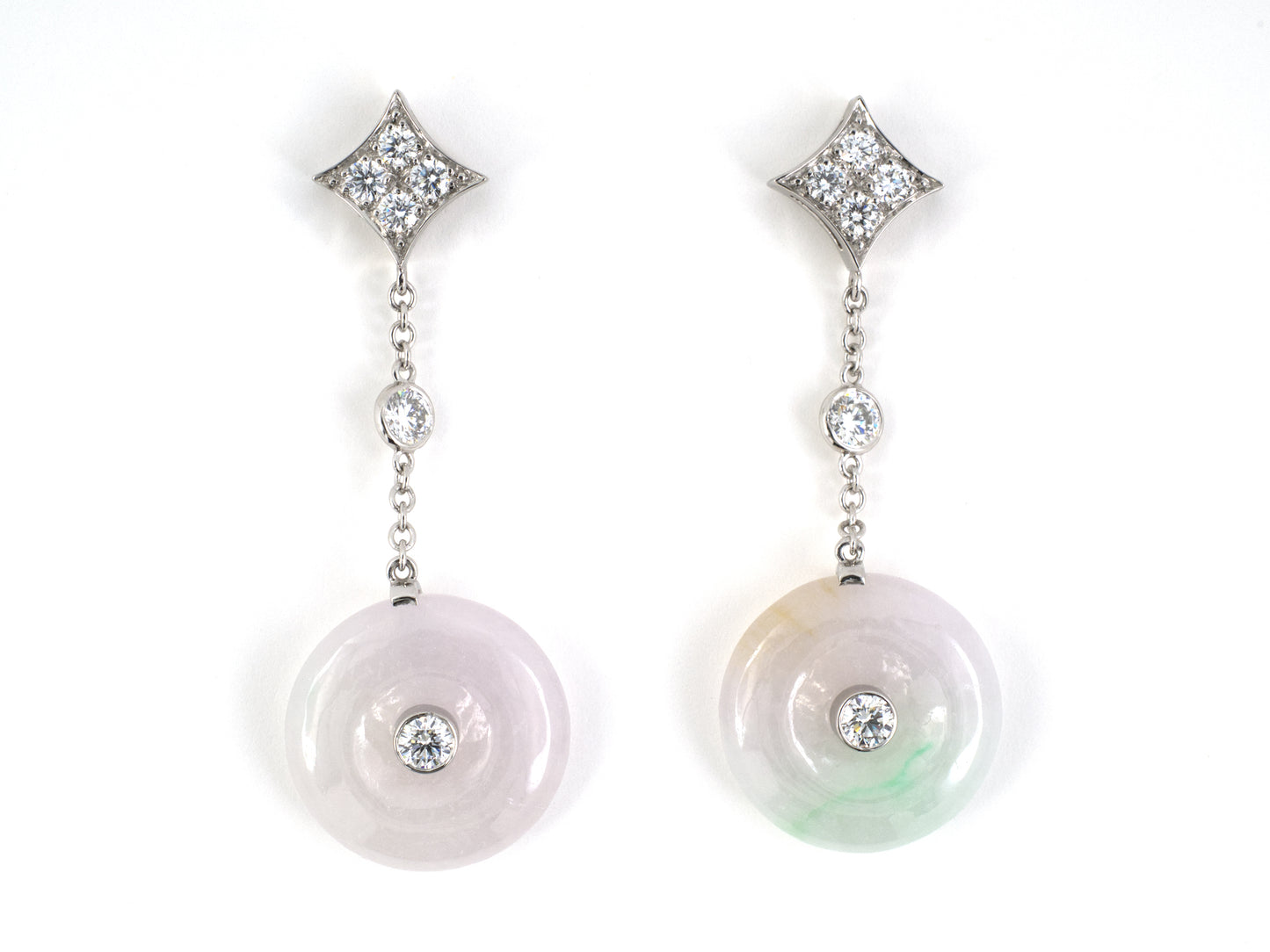54332 - Platinum Diamond Jadeite Square Dangle Drop Earrings