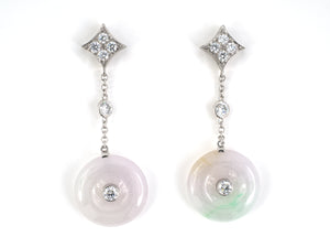 54332 - Platinum Diamond Jadeite Square Dangle Drop Earrings