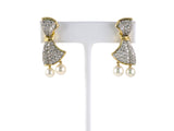 54335 - Circa 1990 Gold Diamond Pearl Bow Drop Earrings