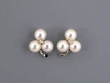 54337 - Gold Sterling Silver Diamond Pearl Clover Flower Cluster Stud Earrings