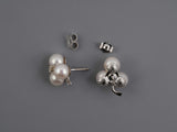 54337 - Gold Sterling Silver Diamond Pearl Clover Flower Cluster Stud Earrings