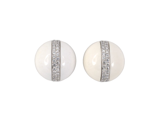 54340 - Verdura Circa 2000s Gold Diamond White Jade Earrings