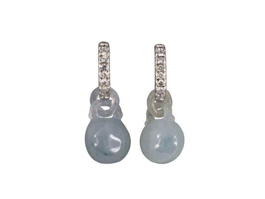 54341                - Platinum Jadeite Diamond Hoop Dumbbell Drop Earrings