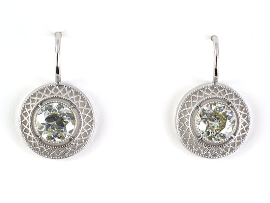 54344 - SOLD - Platinum Gold Diamond Filigree Kidney Back Earrings