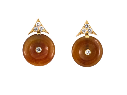 54345 - Gold Diamond Jadeite Pi Disc Drop Earrings
