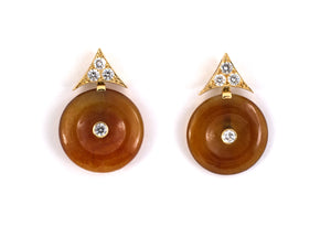 54345 - Gold Diamond Jadeite Pi Disc Drop Earrings