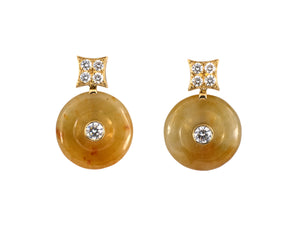 54346 - Gold Diamond Jadeite Pi Disc Drop Earrings