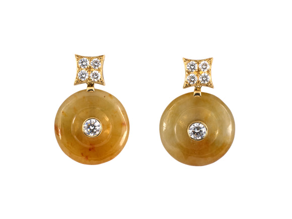 54346 - Gold Diamond Jadeite Pi Disc Drop Earrings