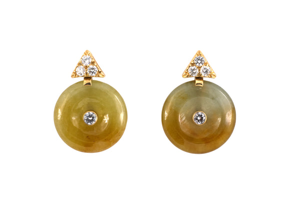 54347 - Gold Diamond Jadeite Pi Disc Drop Earrings