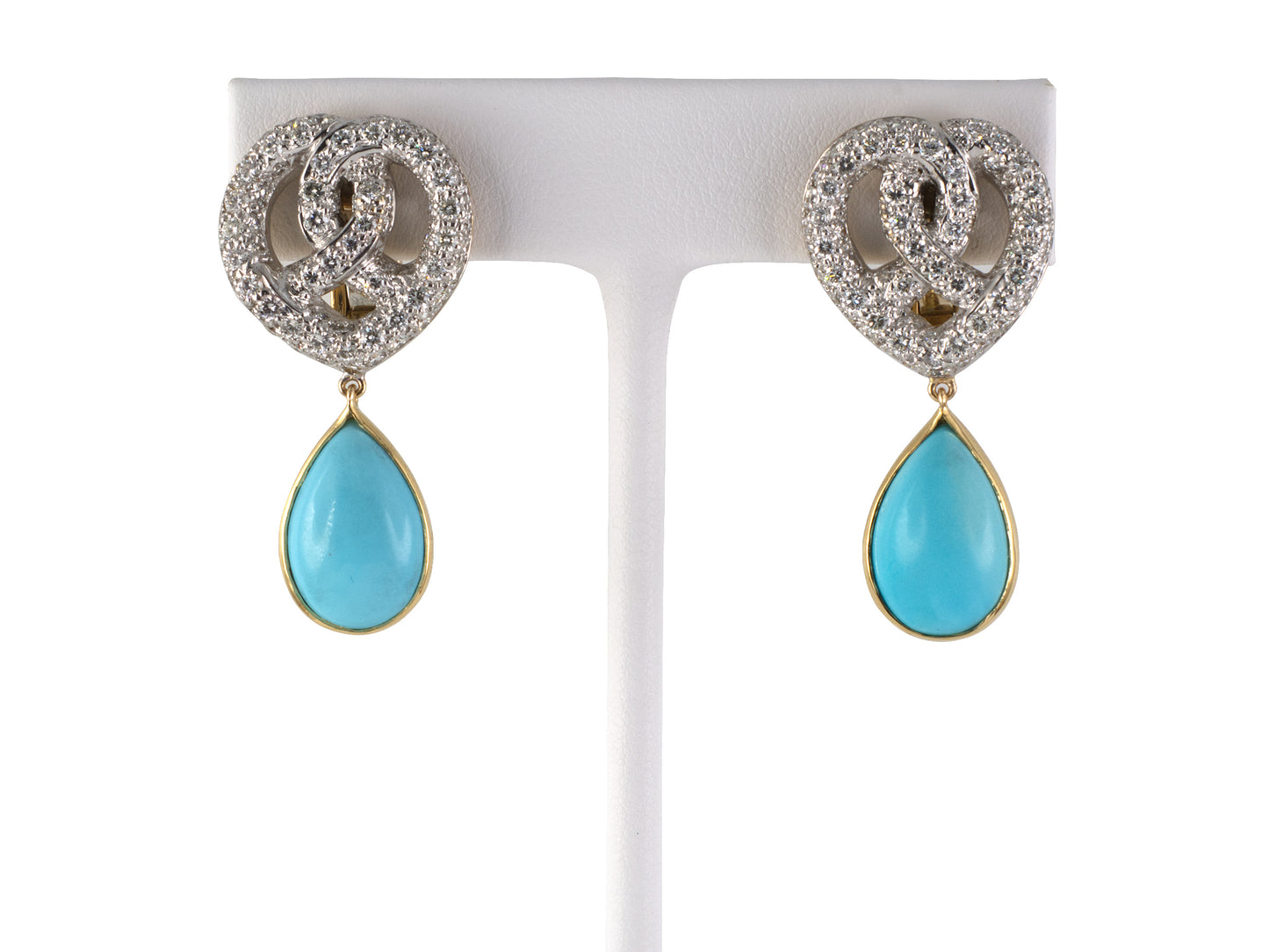 54363 - Circa 1970s Gold Diamond Turquoise Earrings